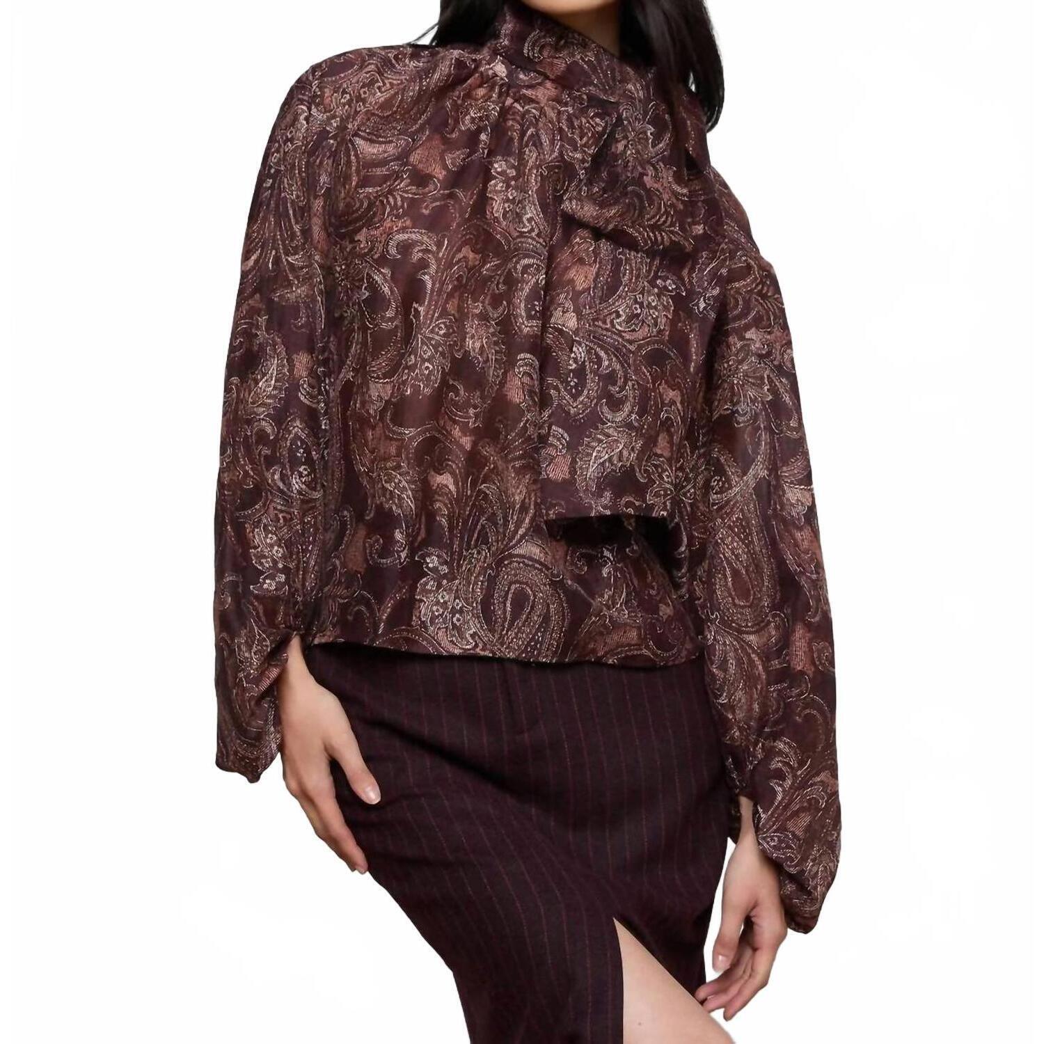 New L'agence Rhett Oversized Blouse In Brown Etched Paisley